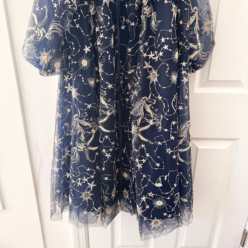 Jessakae Stella Orion Blue Gold Celestial Star Constellation Midi Dress 2 - Picture 11 of 13